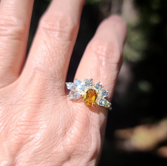 Gorgeous 3.5k Citrine Aquamarine & Topaz Sterling Engagement ring sz8.5 - Picture 7 of 11